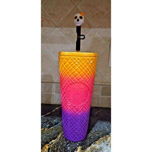 Starbucks Dia de Muertos Day Of The Dead Tumbler 2024 w/ Skull Straw Topper NEW